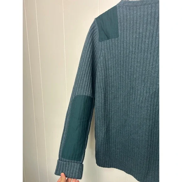 L.L. Bean Women M 100% Merino‎ Wool Commando Sweater CrewNeck Teal Blue Ribbed - Picture 5 of 9